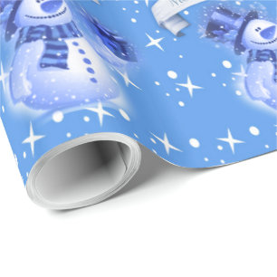 Snögubbe på frostigt blåttmönster presentpapper