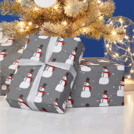 Snögubbe på Grått Wrapping Papper Presentpapper