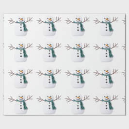 Snögubbe på helgdag som slår in papper presentpapper
