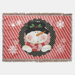 Snögubbe på Röda och Rosa Rand Helgdag Throw Filt