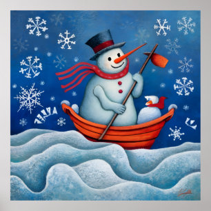 Snögubbe paddlar på båten poster