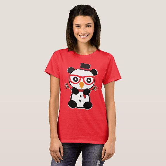 Snögubbe Panda Bear T-Shirt (Hel framsida)