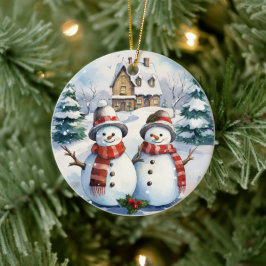 Snögubbe par julprydnad julgransprydnad keramik