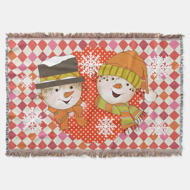 Snögubbe par punkter och Argyle Helgdag Throw Filt (Framsidan)