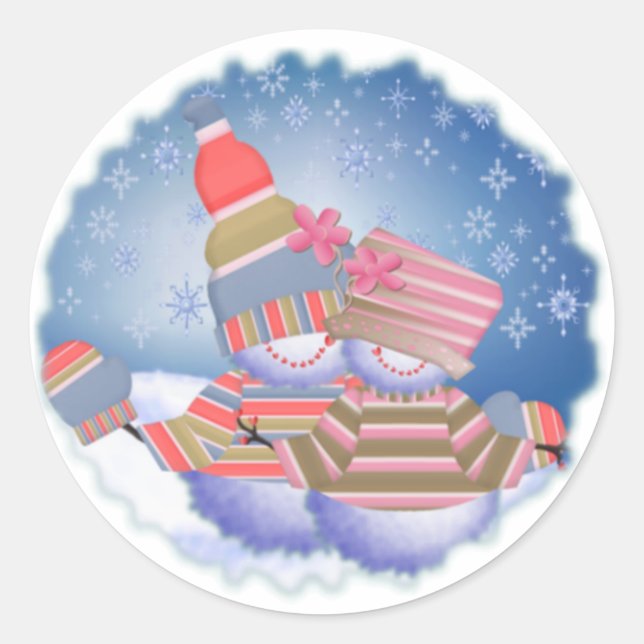 Snögubbe par Sticker Runt Klistermärke (Framsida)