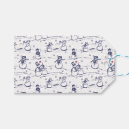 Snögubbe parad - blåa presentetikett