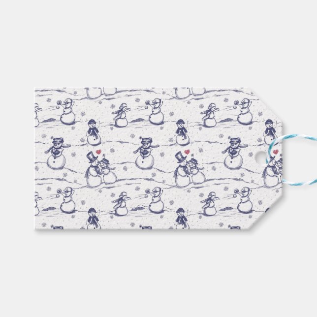 Snögubbe parad - blåa presentetikett (Framsidan (Horisontell))