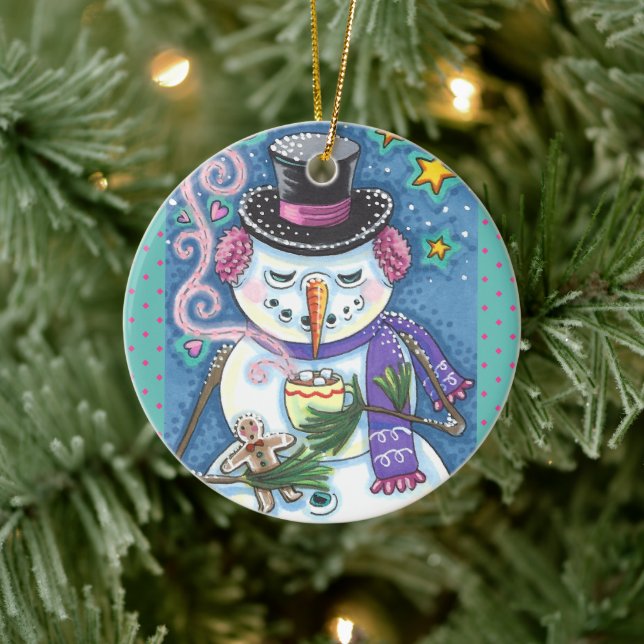 SNÖGUBBE, PEPPARKAKSGUBBE & MUGG AV HETT CHOCOLATE JULGRANSPRYDNAD KERAMIK (Träd)