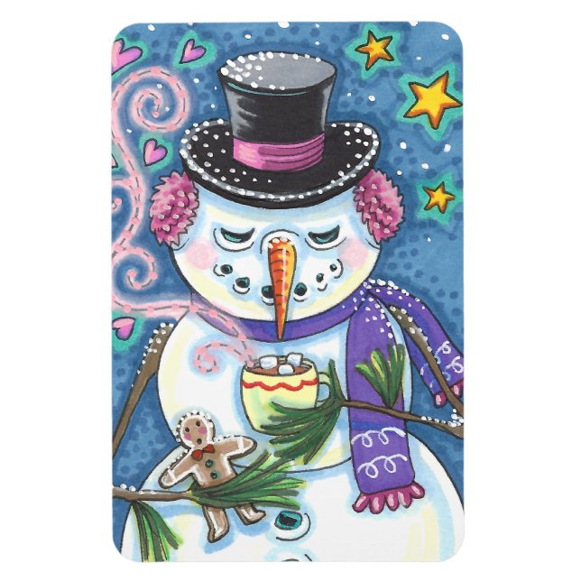 SNÖGUBBE, PEPPARKAKSGUBBE & MUGG AV HETT CHOCOLATE MAGNET (Vertikal)