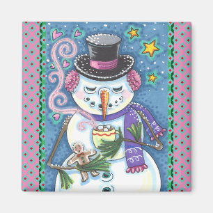 SNÖGUBBE, PEPPARKAKSGUBBE & MUGG AV HETT CHOCOLATE MAGNET