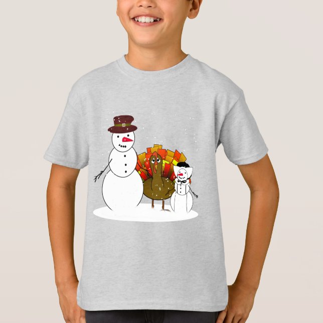 Snögubbe Pilgrim Thanksgiving T Shirt (Framsida)