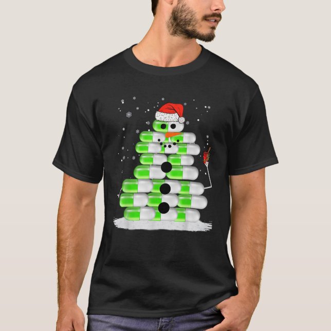 Snögubbe Pill Stack Santa Hat-julapoteket Te T Shirt (Framsida)