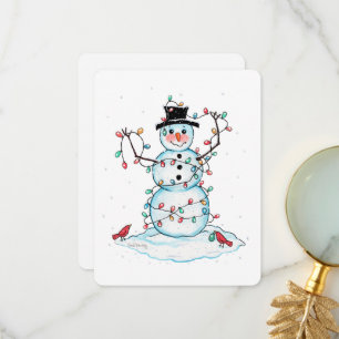 Snögubbe-platta kort, Roligt Festive Snögubbe med Tack Kort