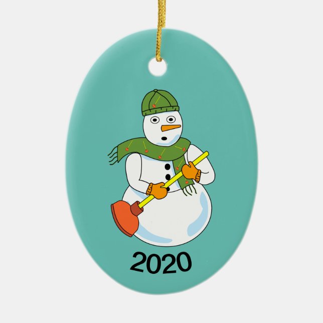 Snögubbe Plumber Julgransprydnad Keramik (Framsidan)