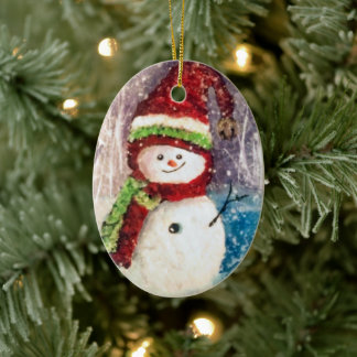 snögubbe prydnadsföremål julgransprydnad keramik