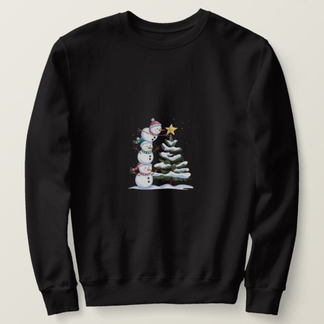 "Snögubbe Pyramid Decorating the Julgran" Lång Ärmad Tröja (Design framsida)