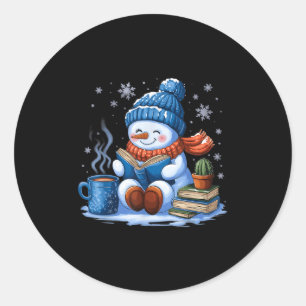 Snögubbe Reading Bok Älskare jul Bookworm Lib Runt Klistermärke