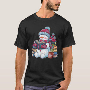 Snögubbe Reading Bok Älskare jul Bookworm Lib T Shirt