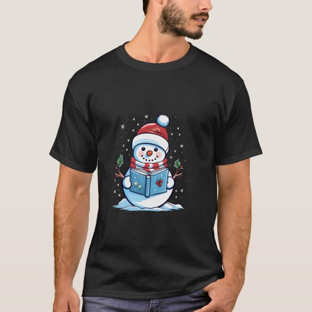 Snögubbe Reading Bok jul Långärmad T Shirt (Framsida)