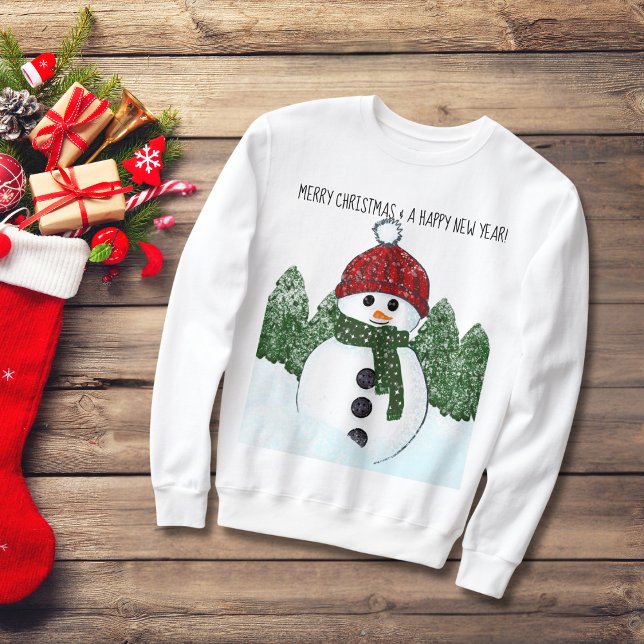 Snögubbe Red Beanie Ugly jul Black Typography T Shirt (Skapare uppladdad)