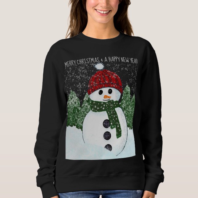 Snögubbe Red Beanie Ugly jul Sweater T Shirt (Framsida)