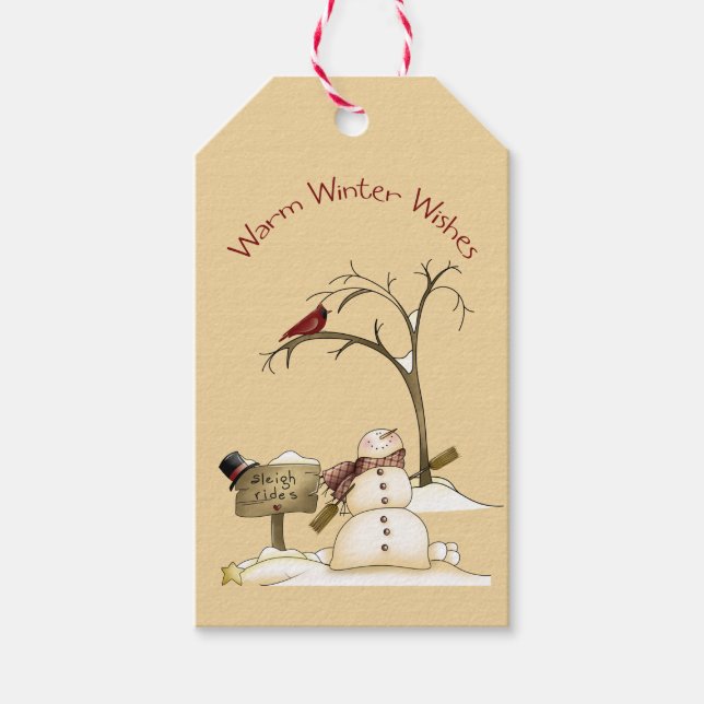 Snögubbe Red Bird Sleigh Rides Jul Helgdagar Presentetikett (Framsidan)
