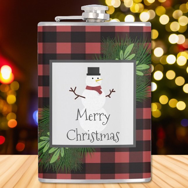 Snögubbe Red Buffalo Play Flask Fickplunta (Red Snowman Buffalo Plaid Flask)