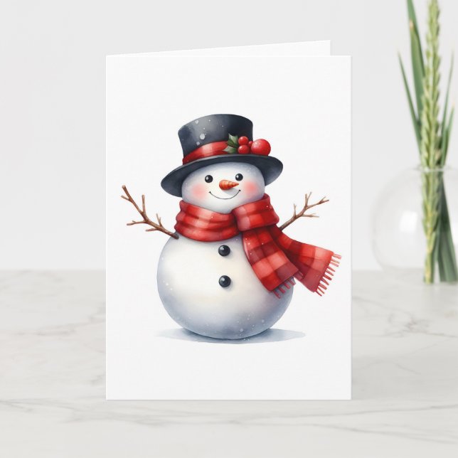 Snögubbe Red Play Scarf Black Hat Blank Helgdag Kort (Framsida)