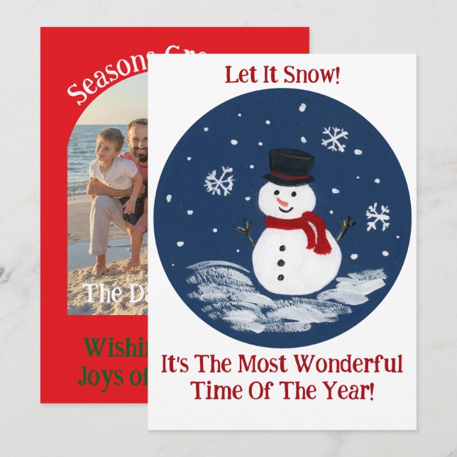 Snögubbe Red Wonderful Time Year DIN PHOTO Julkort (Fram/baksida)