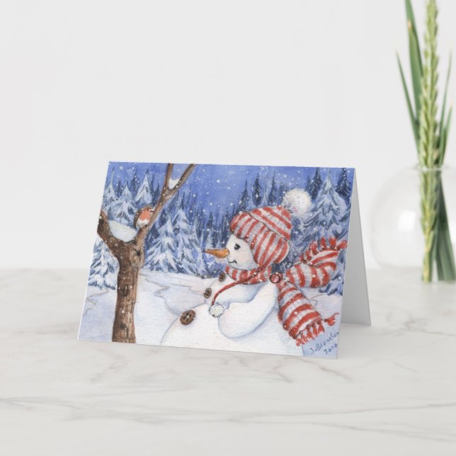 Snögubbe & Robin helgdagkort Helgkort (Framsida)