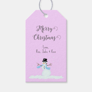 Snögubbe Rosa God jul Tie on Gift Märkres Presentetikett