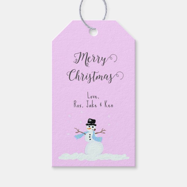 Snögubbe Rosa God jul Tie on Gift Märkres Presentetikett (Framsidan)