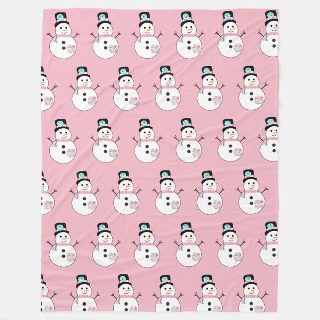 Snögubbe Rosa jul Stor Fleece Blanket (Framsidan)