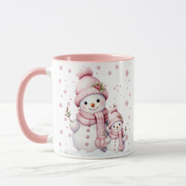 Snögubbe Rosa jul - två tonkaffe Mugg (Vänster)