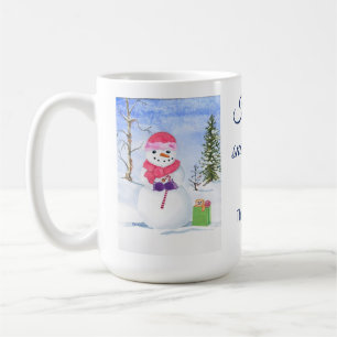 Snögubbe rosa scarf candy-käpp Lycklig snö Kaffemugg