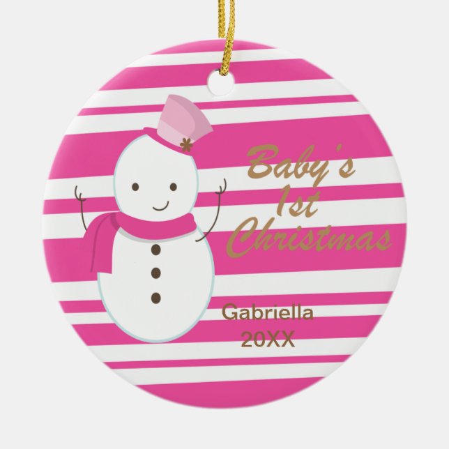 Snögubbe Rosa Zebra Baby 1st jul Ornament (Framsidan)