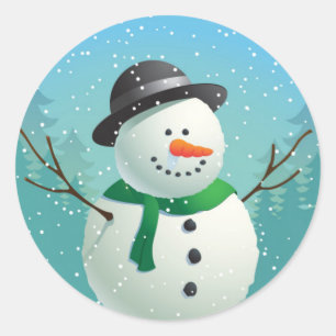 Snögubbe Runt Klistermärke