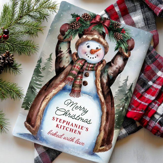 Snögubbe Rustic God jul Kökshandduk (Skapare uppladdad)