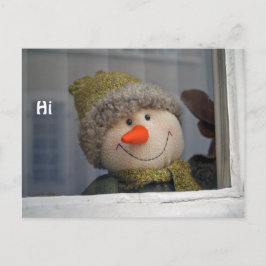 snögubbe säger "hi" vykort