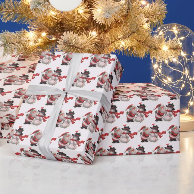 snögubbe Santa tiled i den festliga vintagen  Presentpapper (Helgdagar)