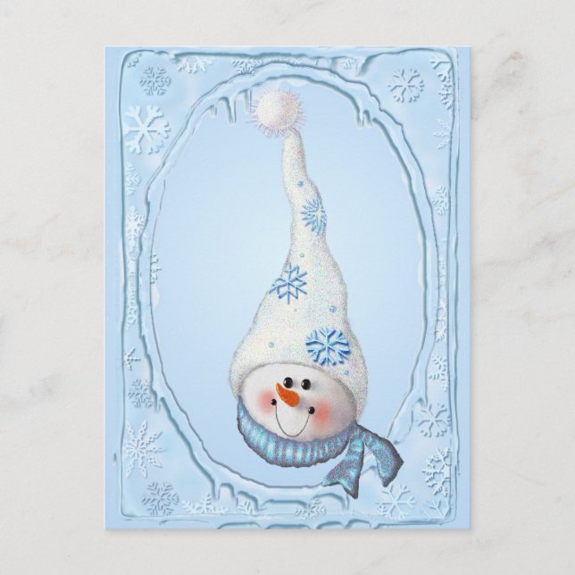 SNÖGUBBE, SCARF & SNÖ HAT av SHARON SHARPE Vykort (Framsida)