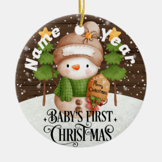 Snögubbe & Sign Baby Första julen Helgdag Julgransprydnad Keramik