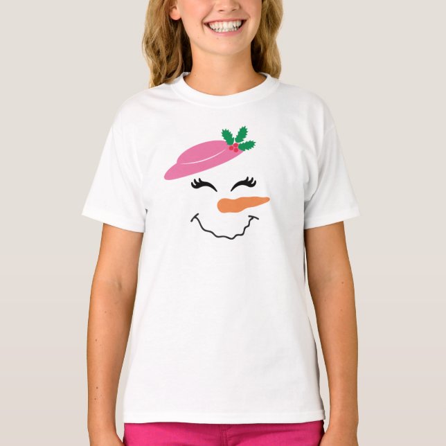 Snögubbe sjömil Ansikte med Rosa Hat 2T-Shirt för  T Shirt (Framsida)