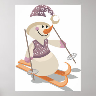Snögubbe Skiing Poster