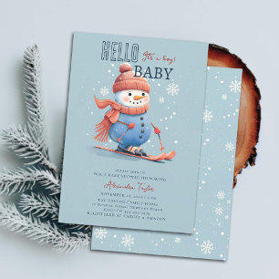Snögubbe Skiing Winter Sports Blue Boy Baby Shower Inbjudningar