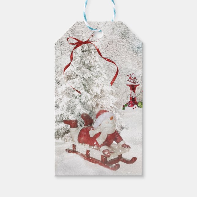 Snögubbe Snö Globe-märkre med myllsling vid jul Presentetikett (Framsidan)