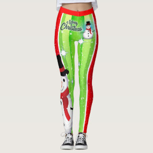 Snögubbe / Snöflake / jul / Grönt & röd Leggings