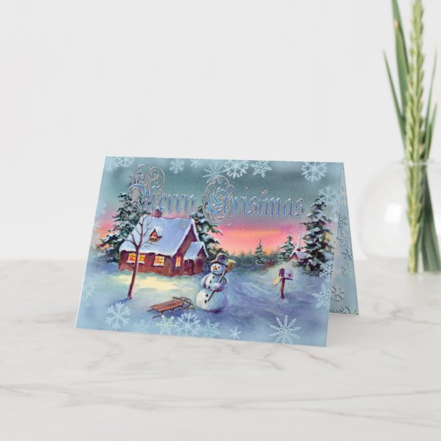 SNÖGUBBE & SNÖFLINGOR av SHARON SHARPE Helgkort (Framsida)