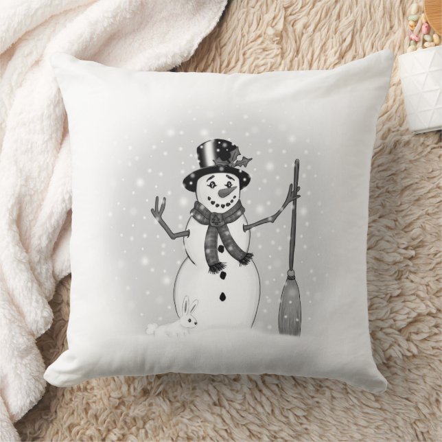 Snögubbe, snöflingor, Pillow Kudde (Filt)