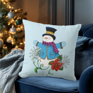 Snögubbe Snöflingor Poinsettia Kudde